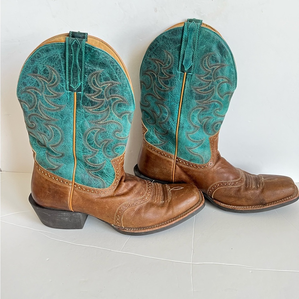 CODY JAMES MEN'S BROWN Teal SQUARE TOE WESTERN Cowboy BOOTS size 12D - Picture 5 of 10